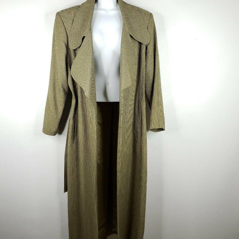 Vintage Eva Polini Full Length Belted Overcoat 10 Beige Black Check Made In USA - Picture 6 of 12